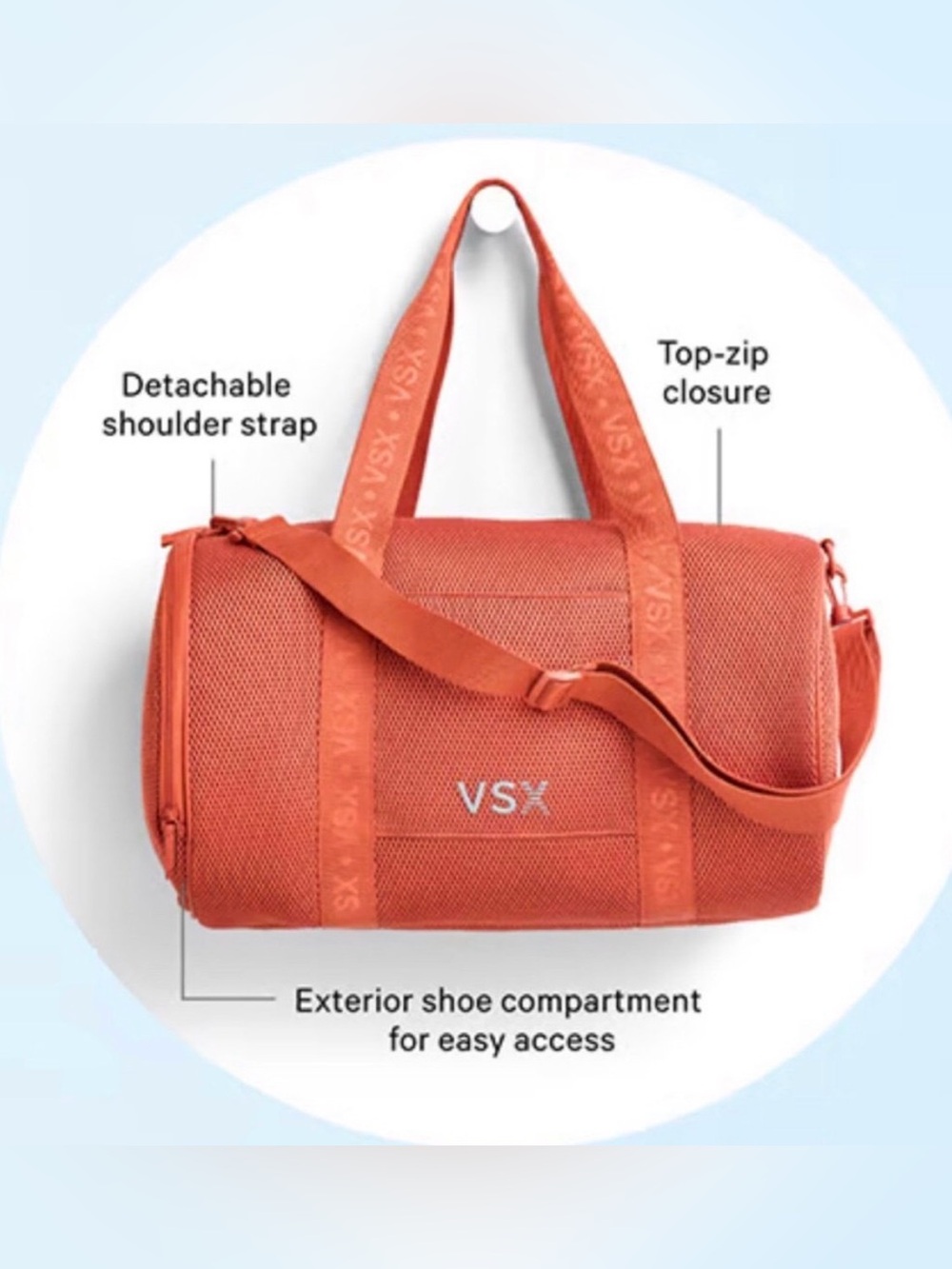 NWOT Victoria’s Secret VSX Burnt Orange Mesh Duffle Gym Bag Weekender